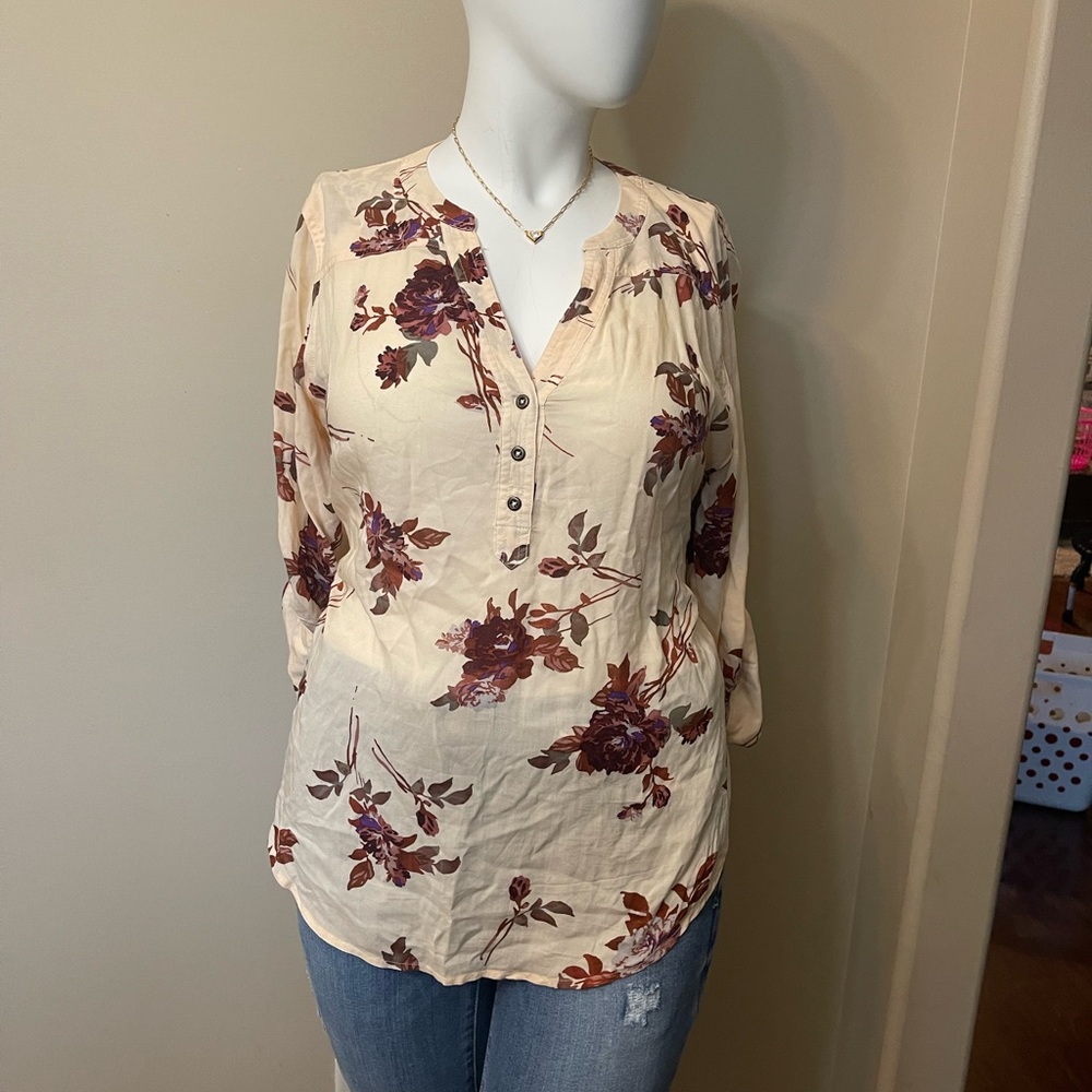 Torrid Cream and Purple Floral Blouse